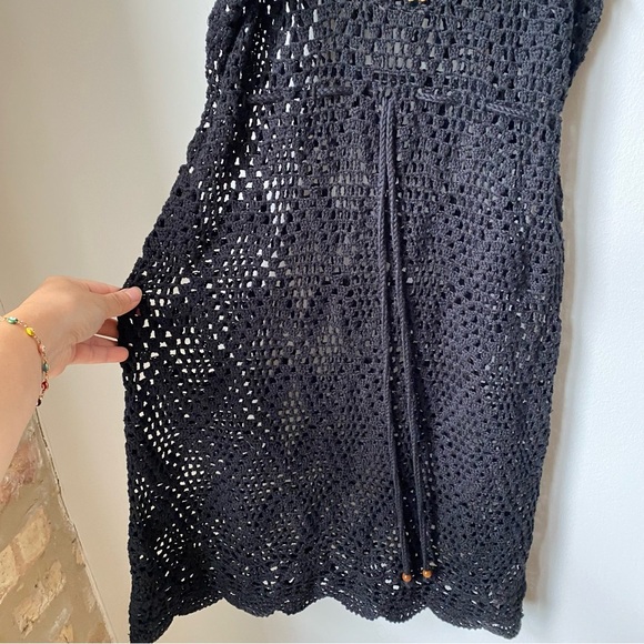 Black Crochet Dress Beach Coverup size M - Picture 3 of 6